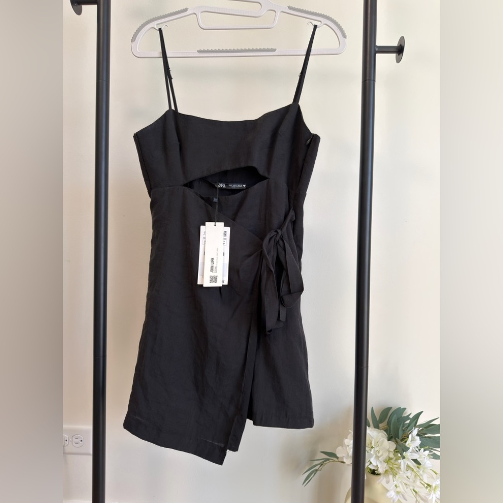 Zara Black Wrap Romper Size S | Strappy Tie Waist Cutout Playsuit | Minimalist